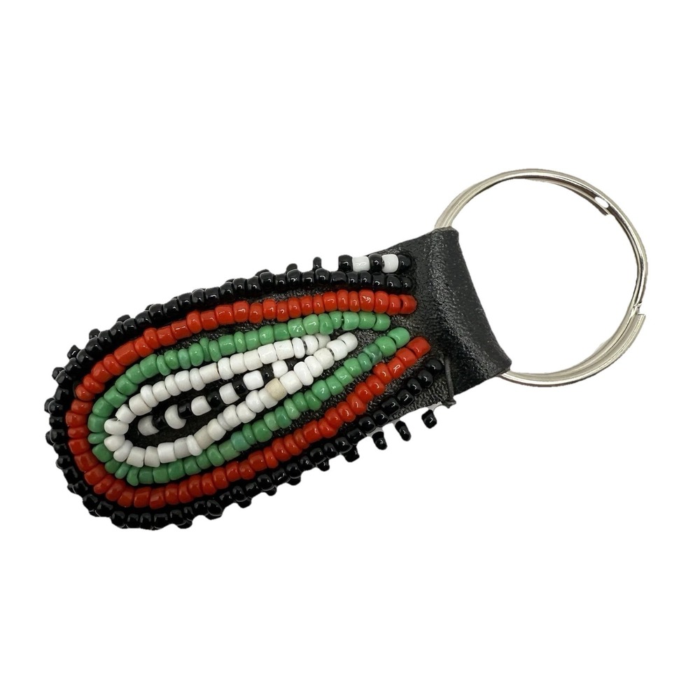 Vintage Colorful Beaded Pendant Keychain Maasai Masai Black Red Green Bag Charm - Picture 3 of 7